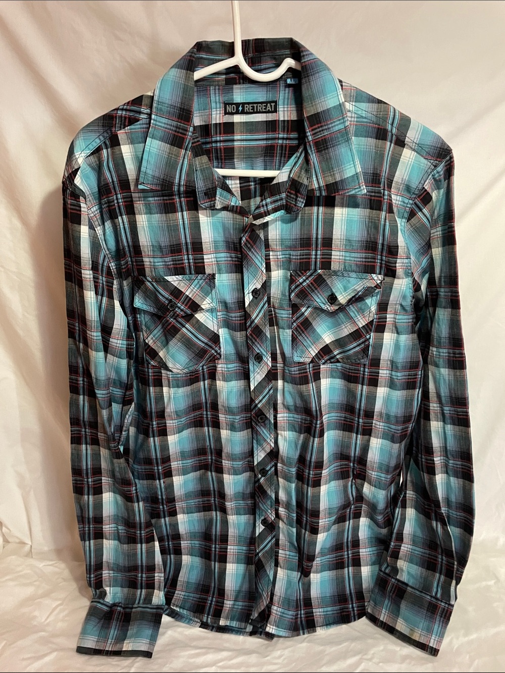 No Retreat Men's Teal Plaid Button-Down Shirt